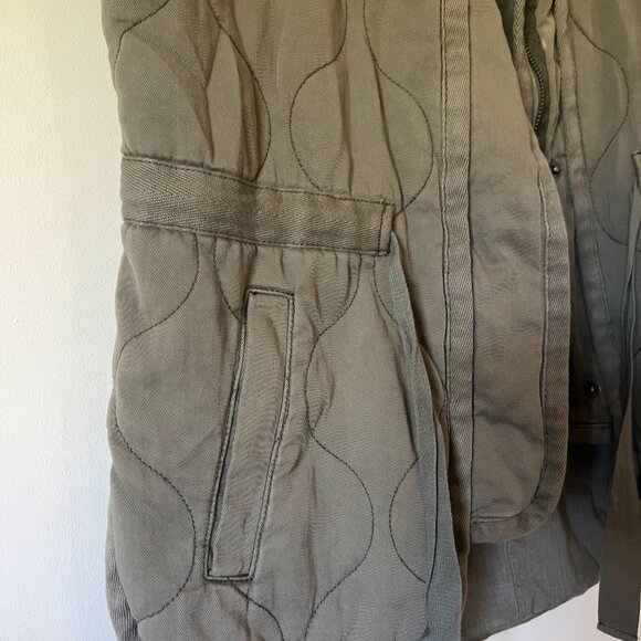Madewell Quilted Drawstring Jacket Military Green Button Coat Size S-M - Picture 3 of 12
